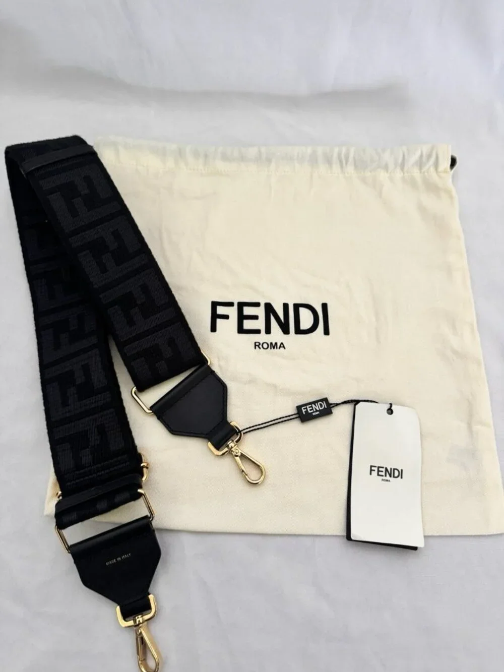 NWT Authentic FENDI FF Logo Adjustable Strap Black Made in Italy